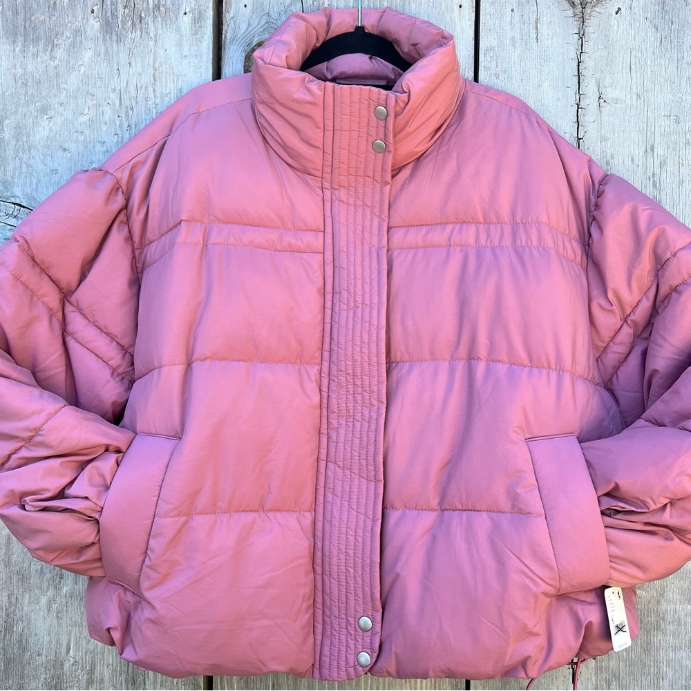 NWT Free People mauve pink rose full zip oversized winter puffer jacket - Picture 6 of 14